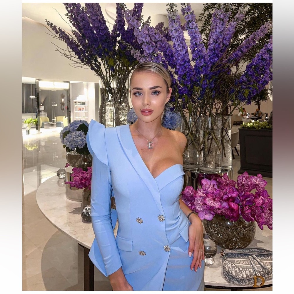 NEW SEASON Lavish Alice one ruffle sleeve blazer dress in cornflower blue